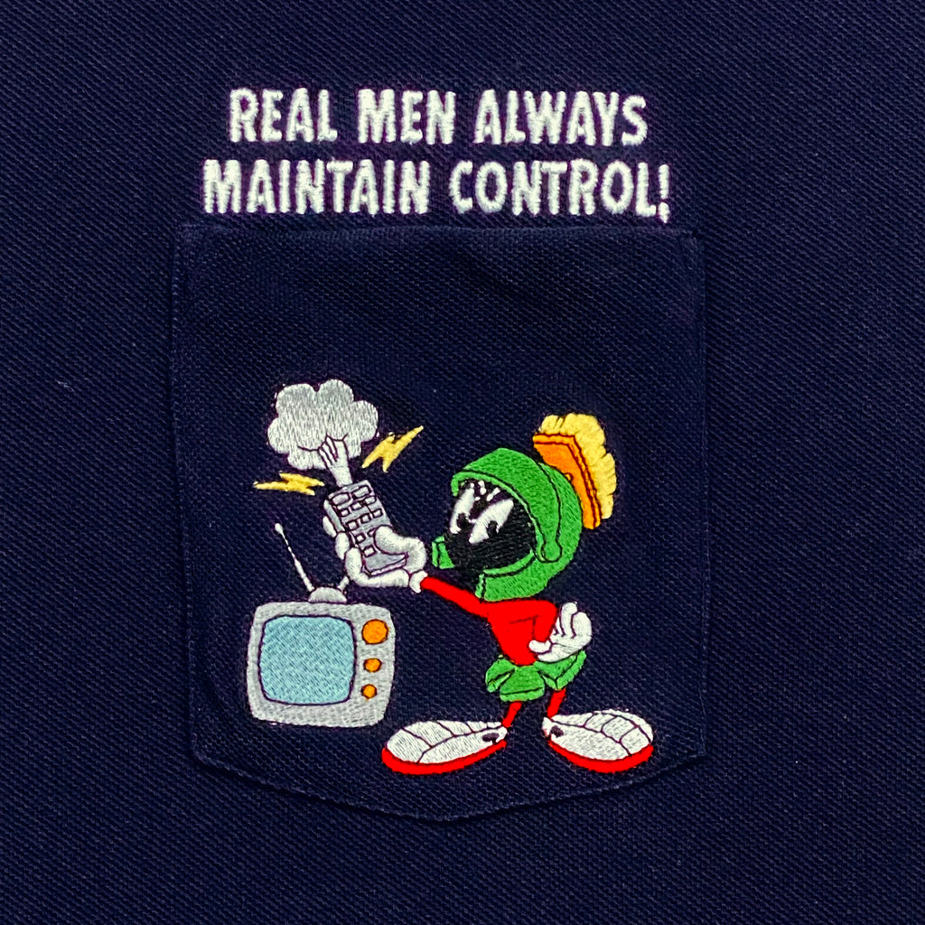 Vintage 1999 Warner Bros Looney Tunes Marvin The Martian Real Men Always Maintain Control! Pocket T-Shirt Men’s Large