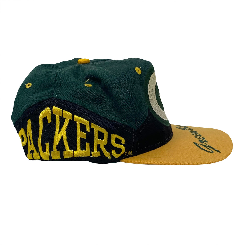 Vintage Drew Pearson NFL Green Bay Packers Big Logo Script Brim Snapback Hat