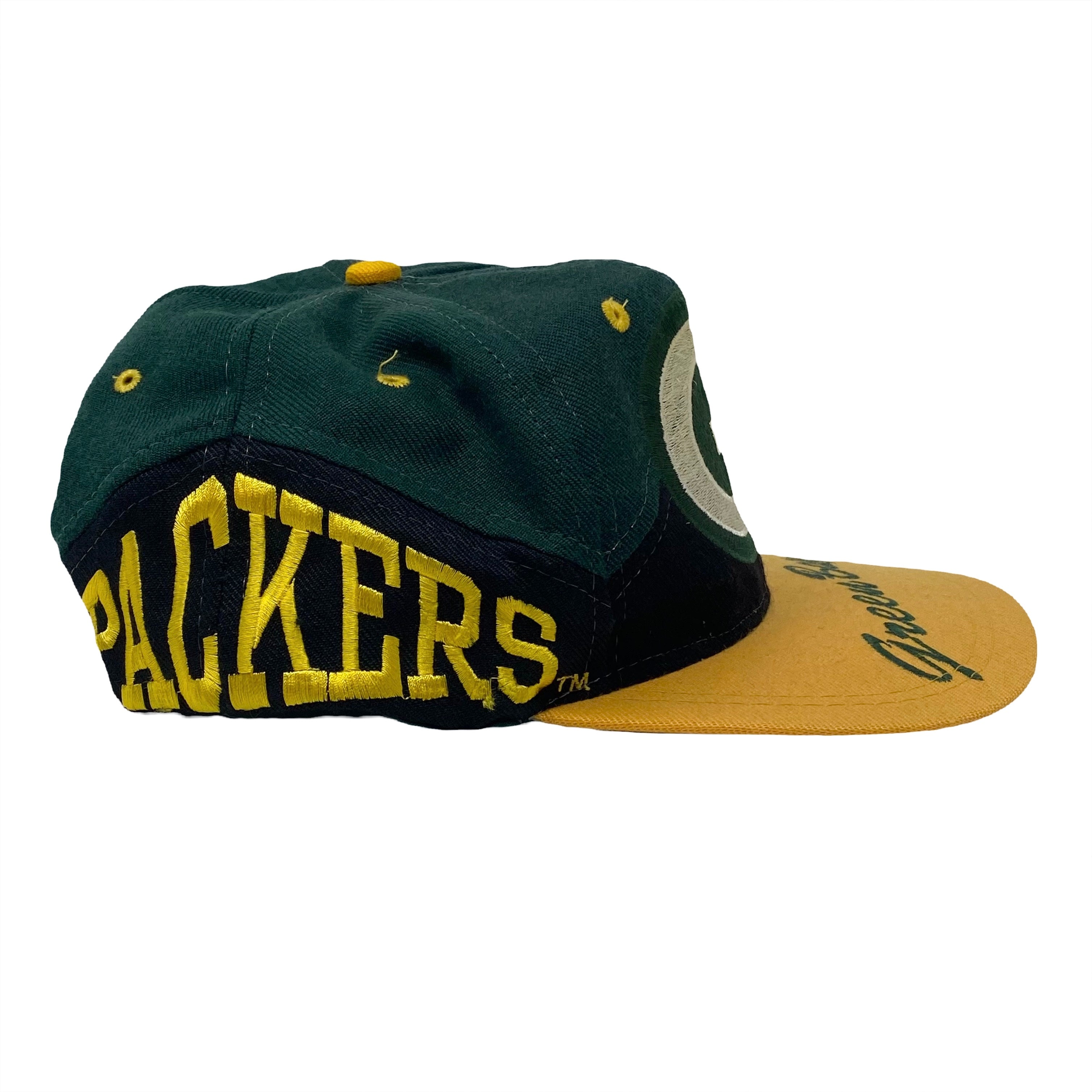 Vintage Drew Pearson NFL Green Bay Packers Big Logo Script Brim Snapback Hat