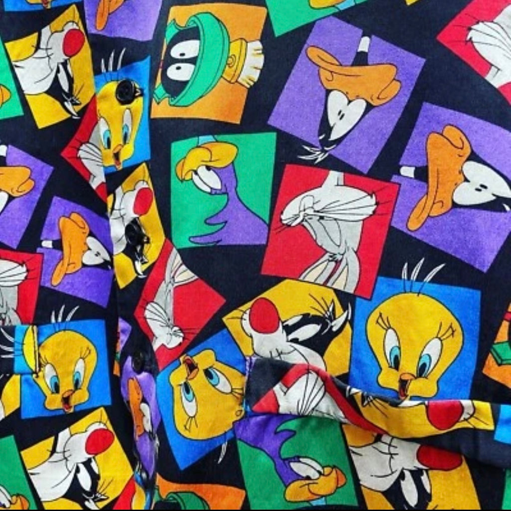 Vintage 1993 Looney Tunes Mania All Over Print Silk Vest Adult L/XL
