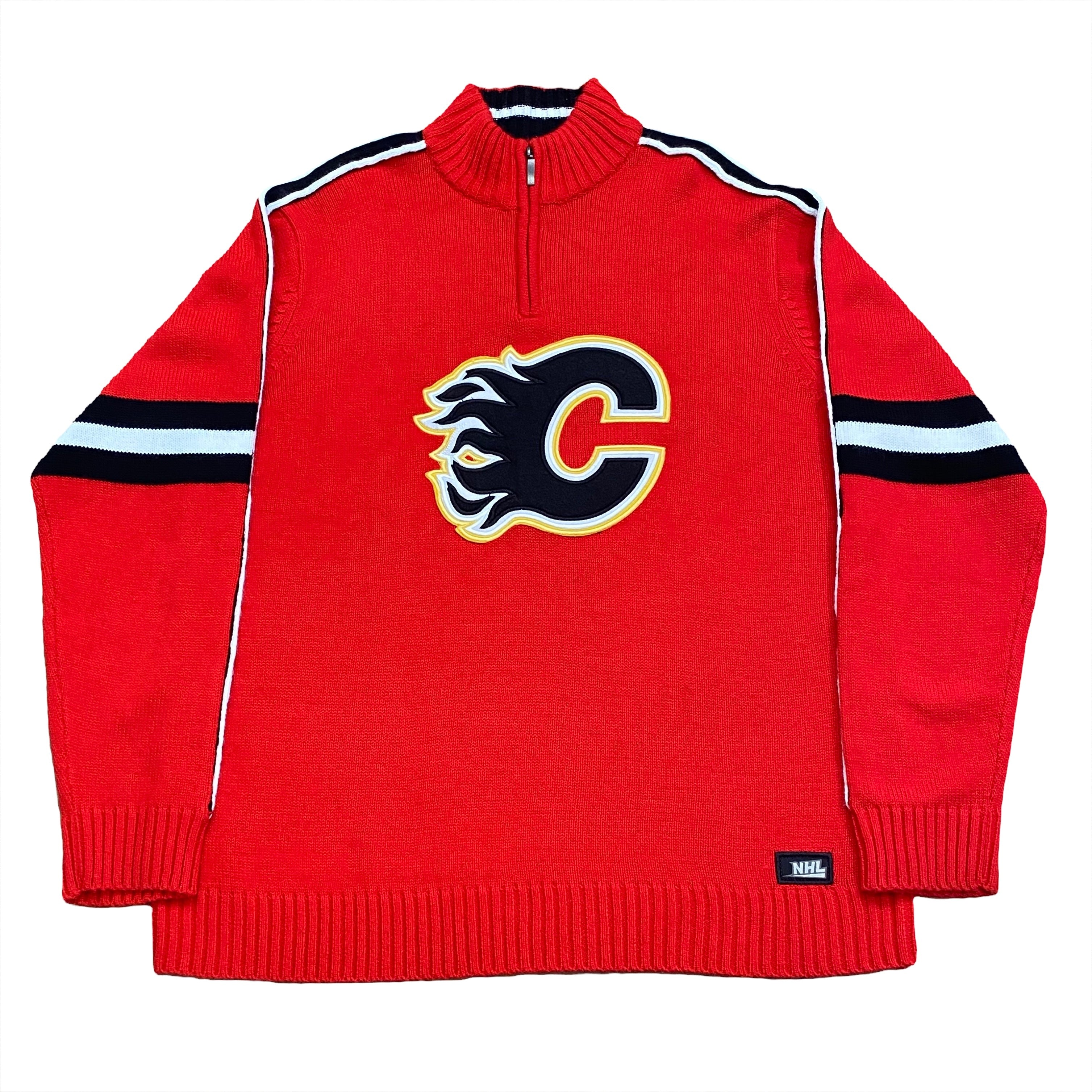 NHL Calgary Flames 1/4 Zip Knit Sweater Mens XL
