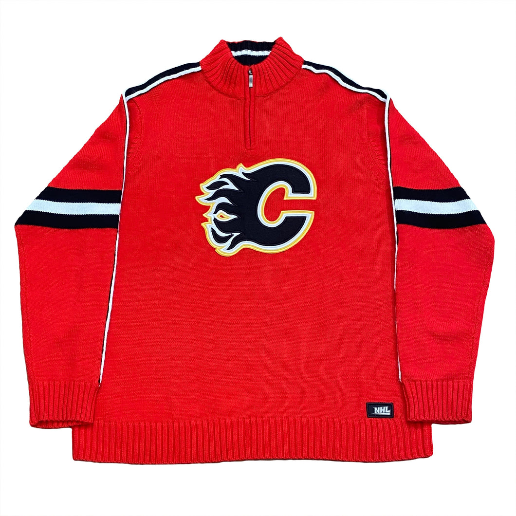 NHL Calgary Flames 1/4 Zip Knit Sweater Mens XL