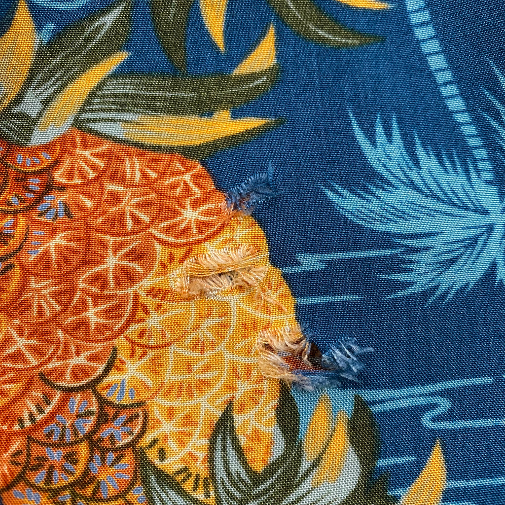 Vintage Paradise Found Pineapple Blue Rayon Hawaiian Shirt Men's XL