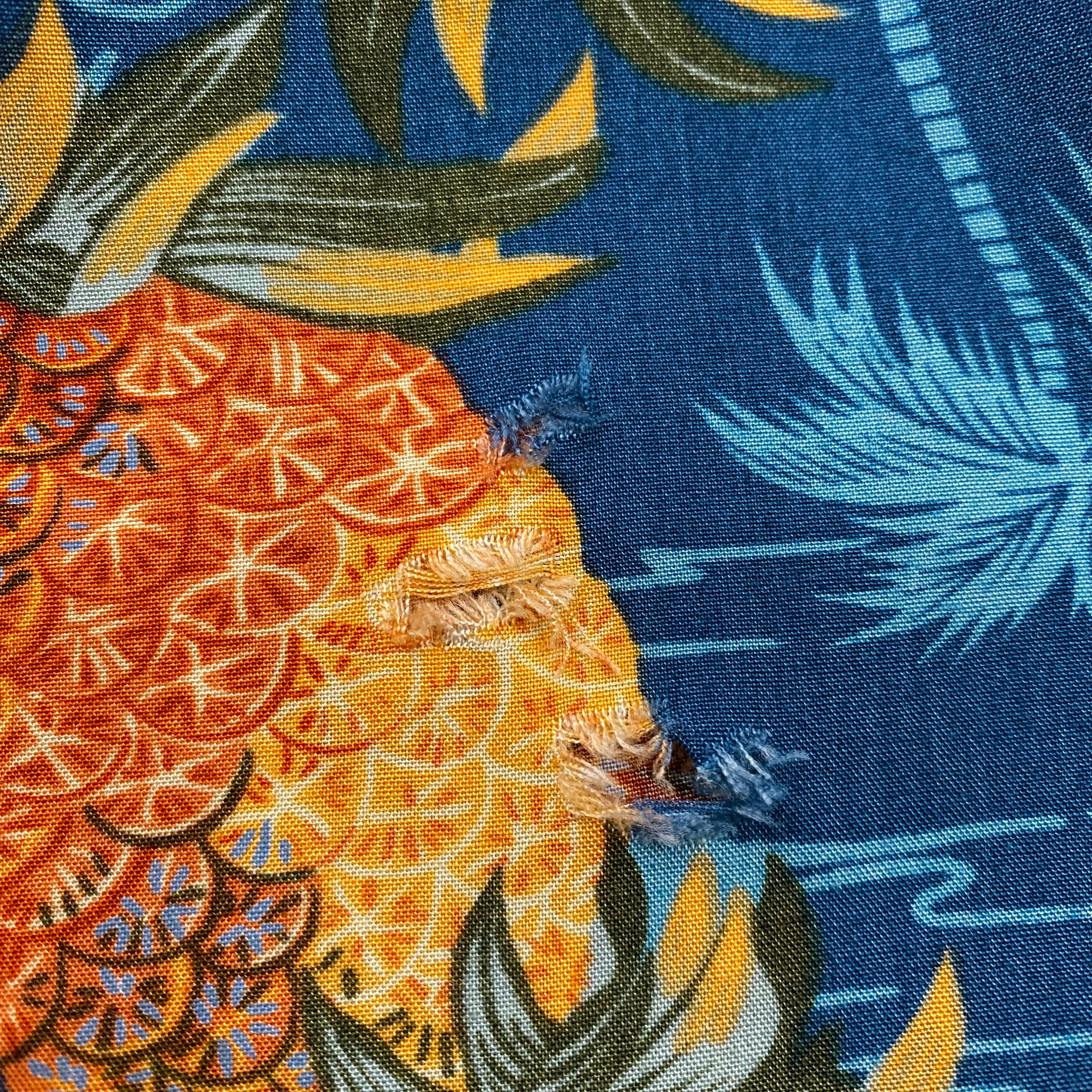 Vintage Paradise Found Pineapple Blue Rayon Hawaiian Shirt Men's XL