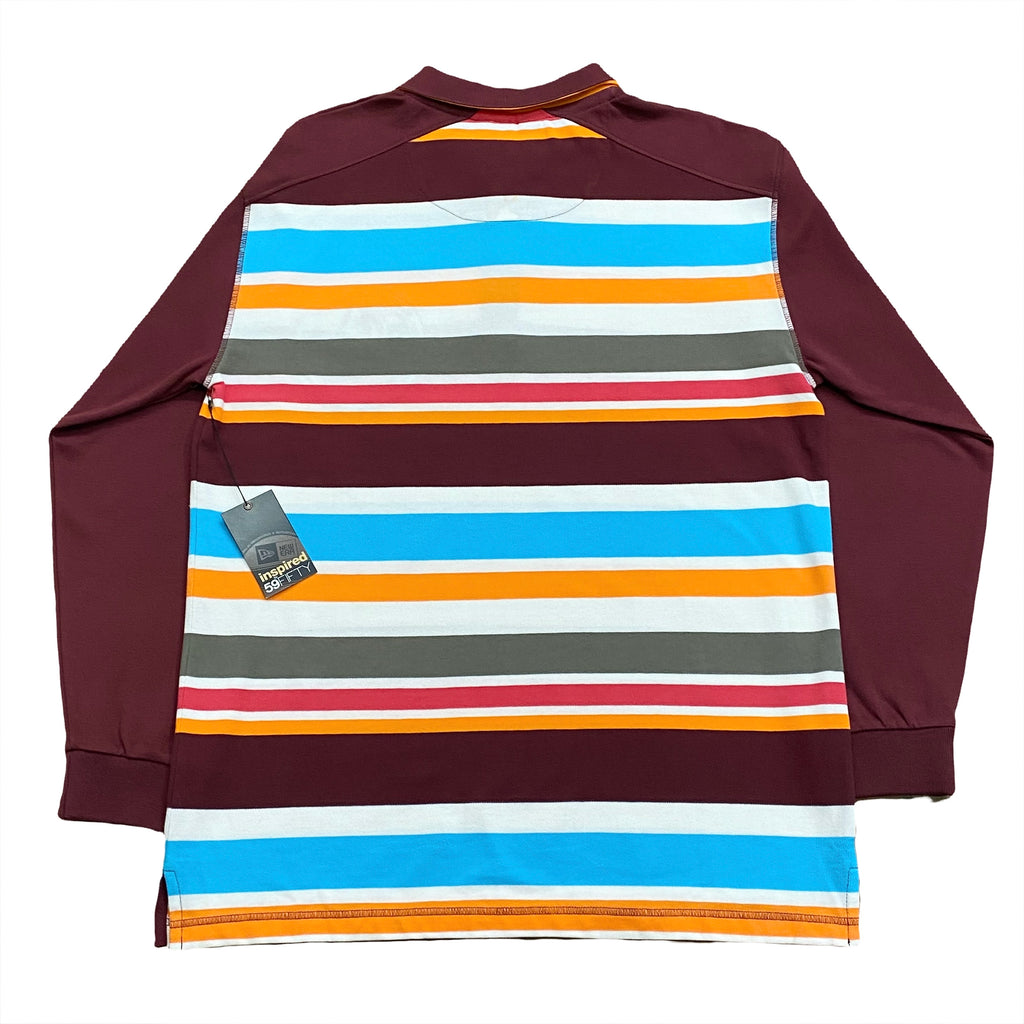 New Era Embroidered Striped Long Sleeve Polo Shirt Large (NWT)
