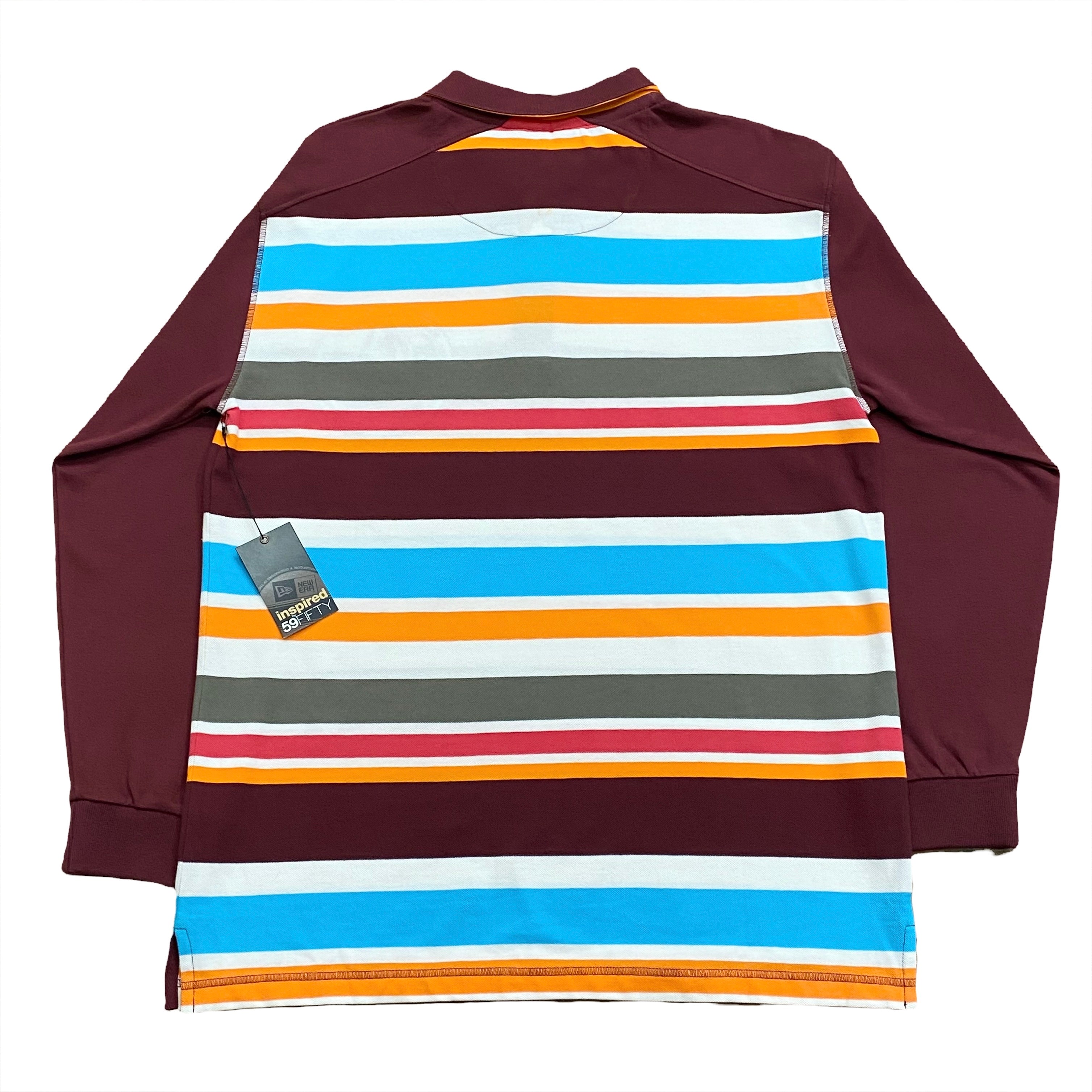 New Era Embroidered Striped Long Sleeve Polo Shirt Large (NWT)