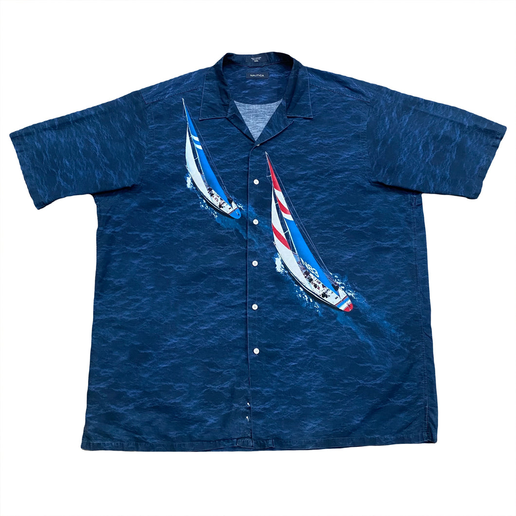Vintage Nautica Sailboat All Over Print Button Up Shirt XXL Tall