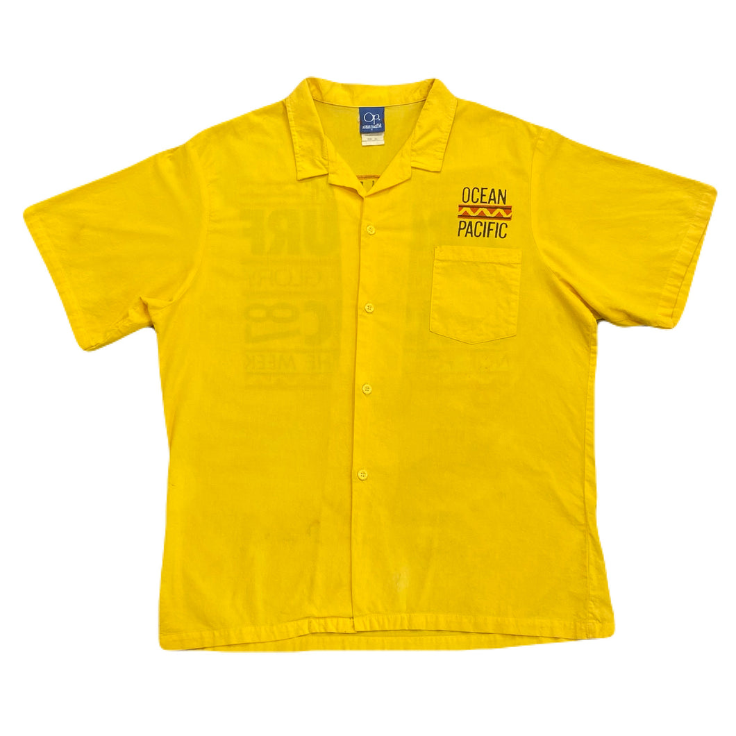 Vintage 1987 Ocean Pacific Pro Surf Classic Yellow Button Up Surfing Shirt Men’s XL
