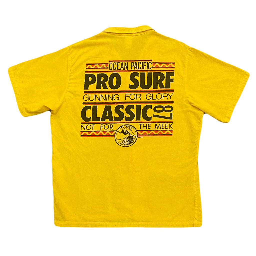 Vintage 1987 Ocean Pacific Pro Surf Classic Yellow Button Up Surfing Shirt Men’s XL