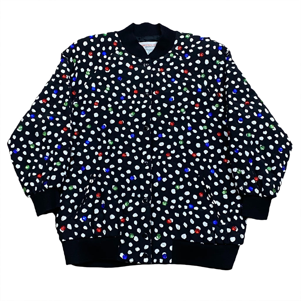 Vintage 80’s Adam Douglass x Adrianna Papell Silk All Over Print Jewelled Snap Button Jacket Women’s Medium