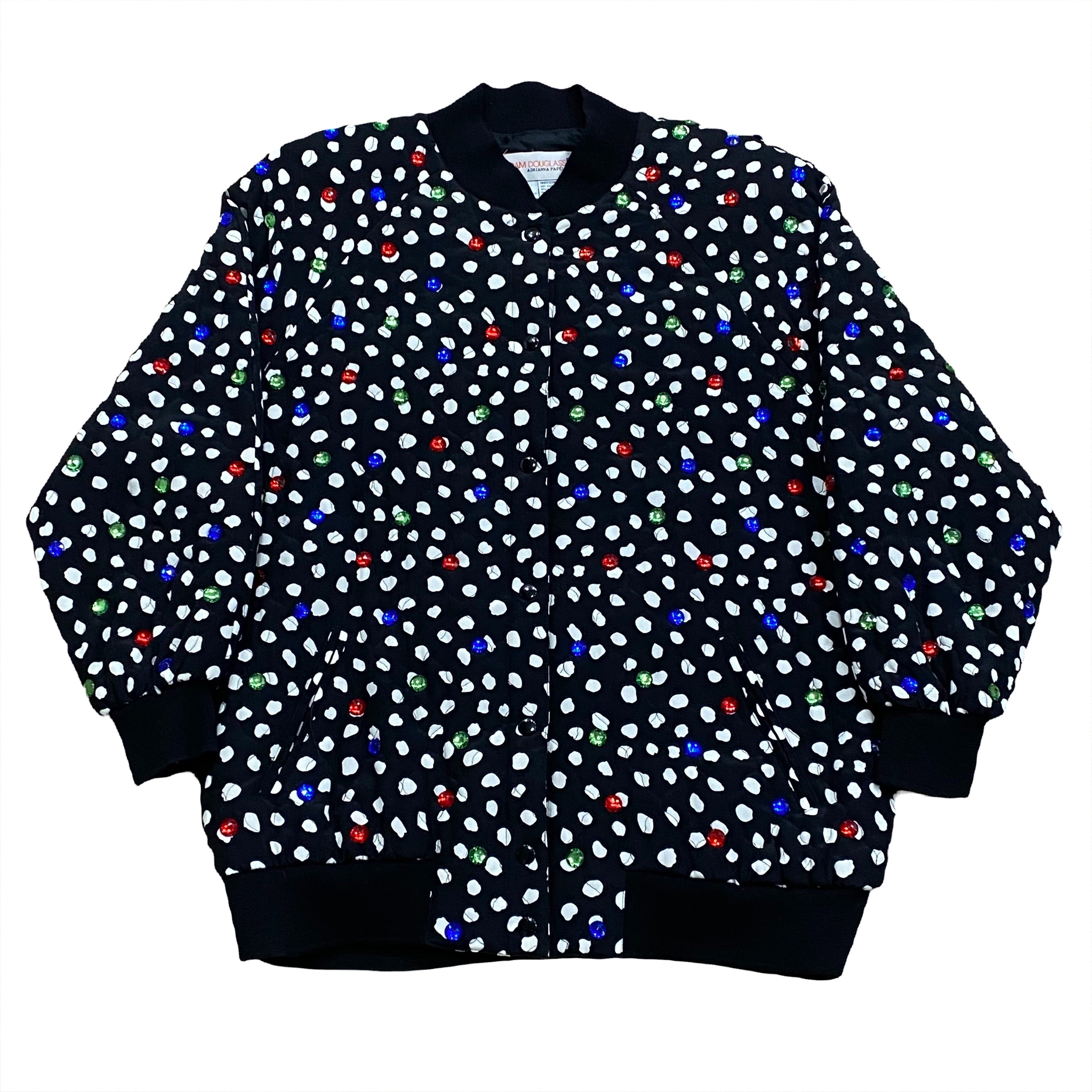 Vintage 80’s Adam Douglass x Adrianna Papell Silk All Over Print Jewelled Snap Button Jacket Women’s Medium