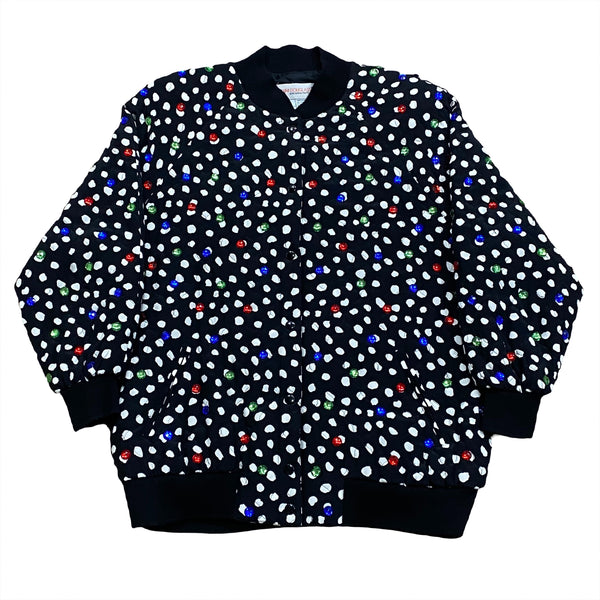 Vintage 80’s Adam Douglass x Adrianna Papell Silk All Over Print Gem Stone Snap Button Jacket Women’s Medium