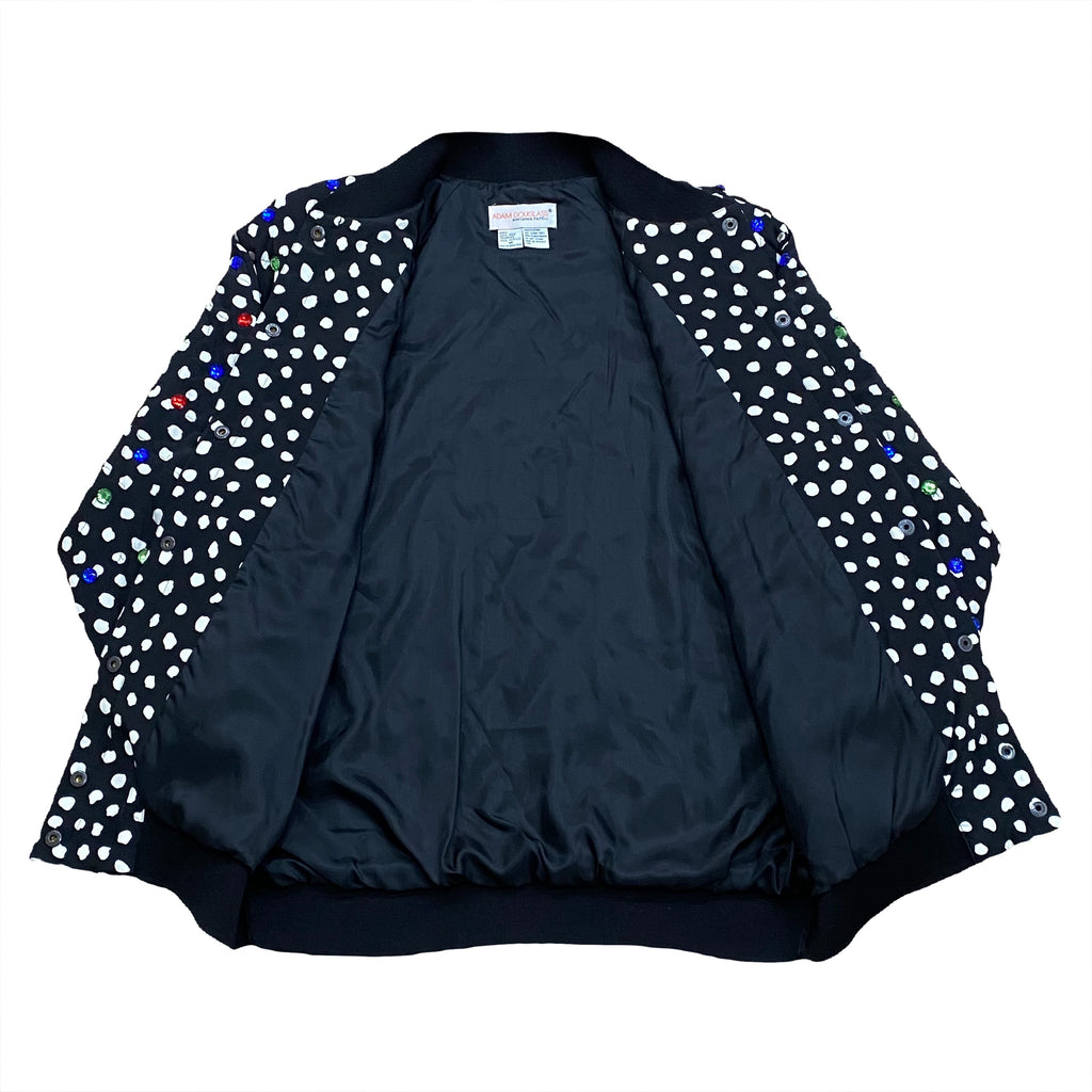 Vintage 80’s Adam Douglass x Adrianna Papell Silk All Over Print Jewelled Snap Button Jacket Women’s Medium