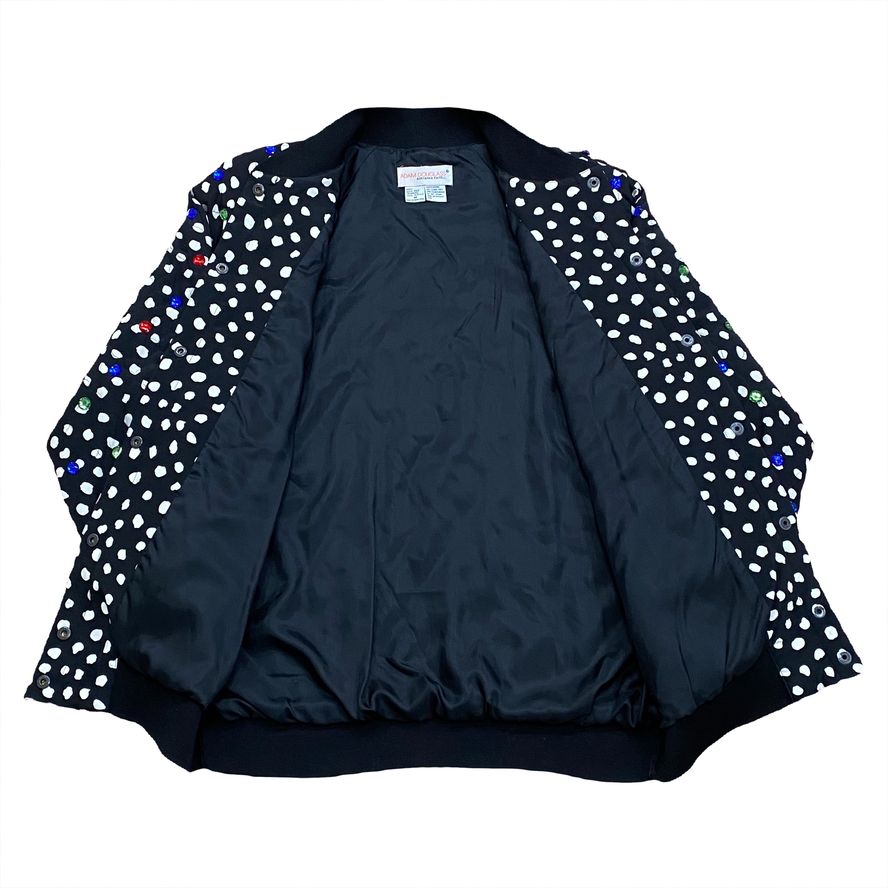 Vintage 80’s Adam Douglass x Adrianna Papell Silk All Over Print Jewelled Snap Button Jacket Women’s Medium