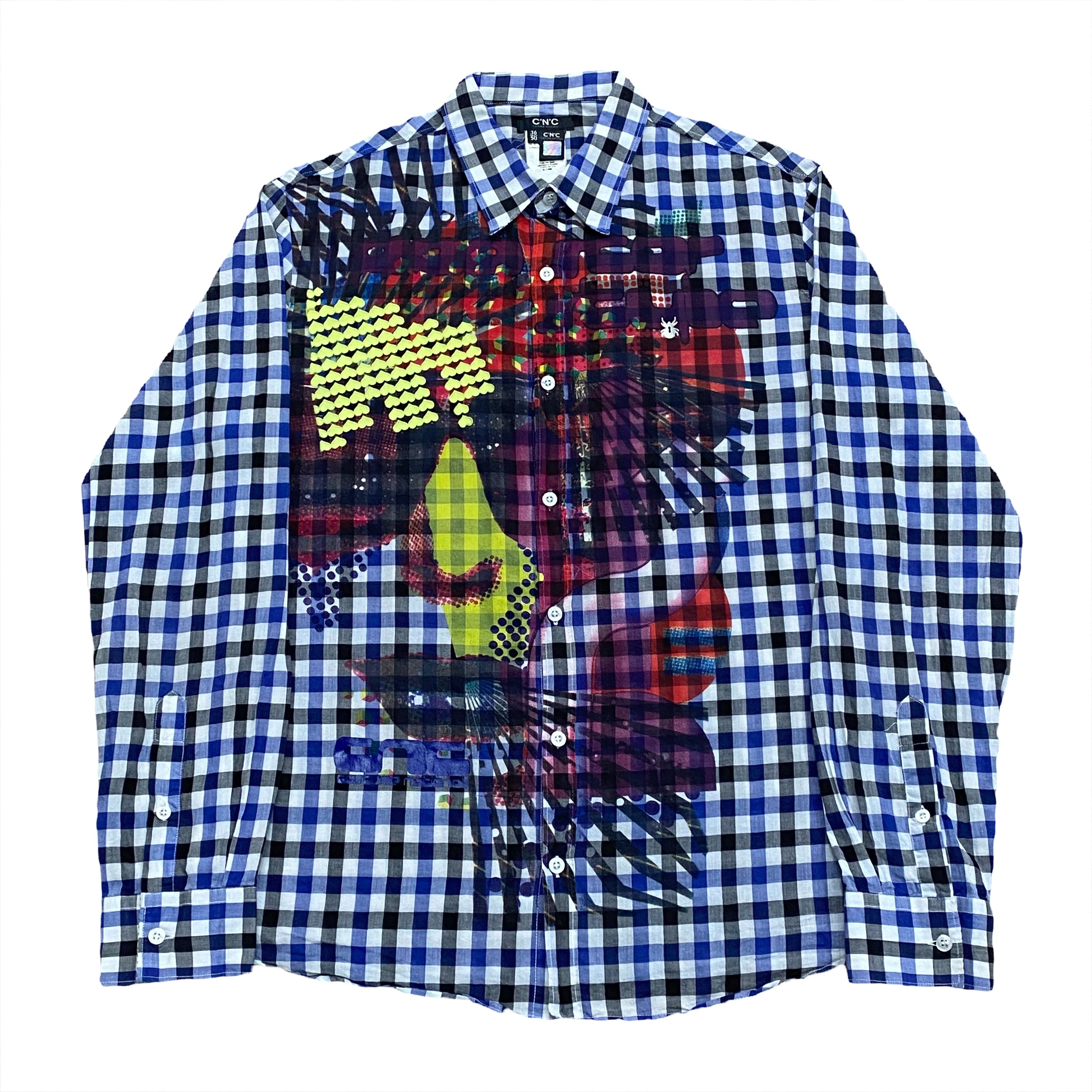 C’N’C Costume National Spider Checkered Graphic Long Sleeve Button Up Shirt 50