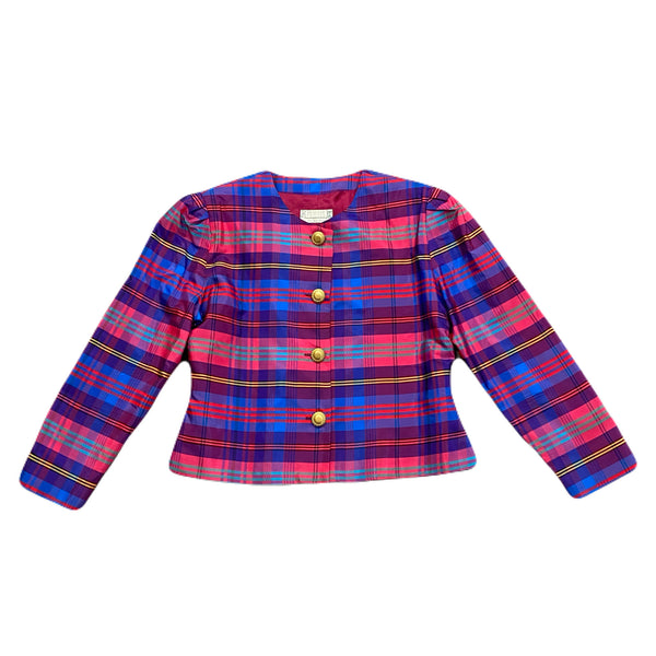 Vintage Braemar Petites Jeremy Scott Colorful Plaid Blazer Jacket Women’s 12