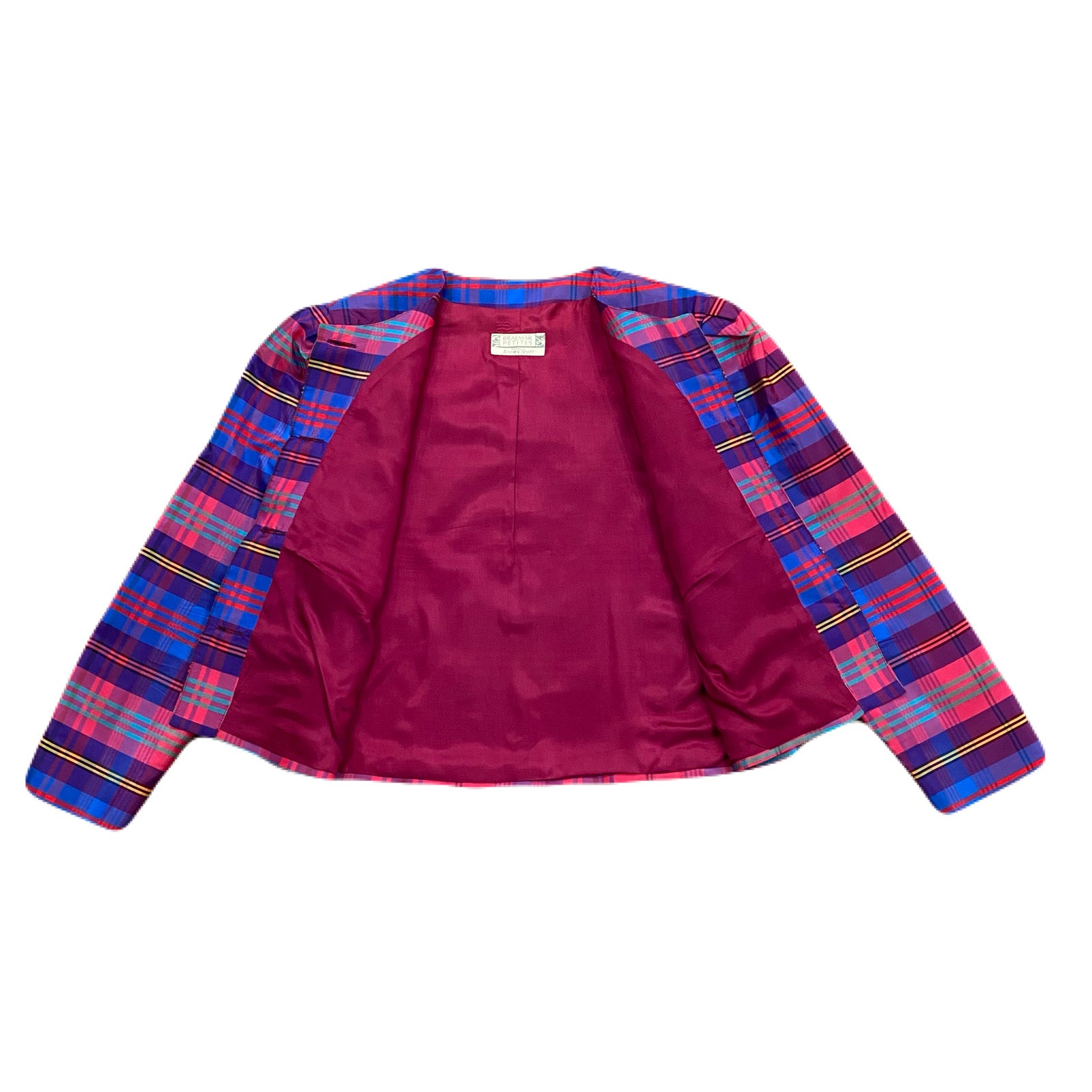 Vintage Braemar Petites Jeremy Scott Colorful Plaid Blazer Jacket Women’s 12