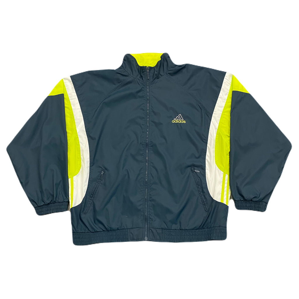 Vintage Adidas Full Zip Blue Neon Yellow White Windbreaker Jacket Men’s XL