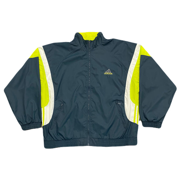 Vintage Adidas Full Zip Blue Neon Yellow White Windbreaker Jacket Men’s XL