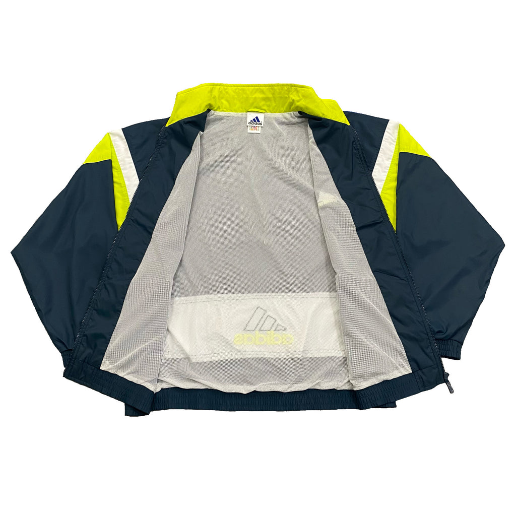 Vintage Adidas Full Zip Blue Neon Yellow White Windbreaker Jacket Men’s XL