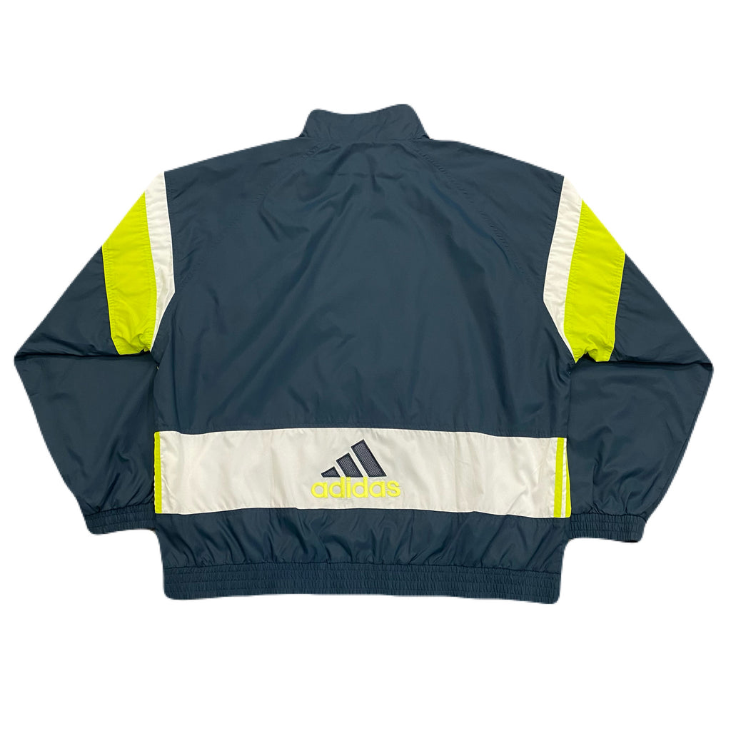 Vintage Adidas Full Zip Blue Neon Yellow White Windbreaker Jacket Men’s XL