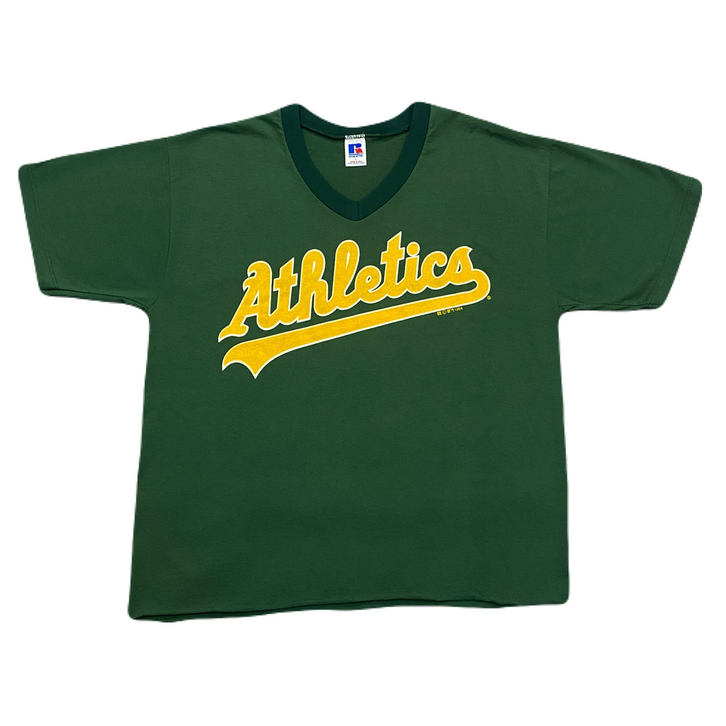 Vintage 1994 Russel Athletic MLB Oakland Athletics V Neck T-Shirt Men's Large