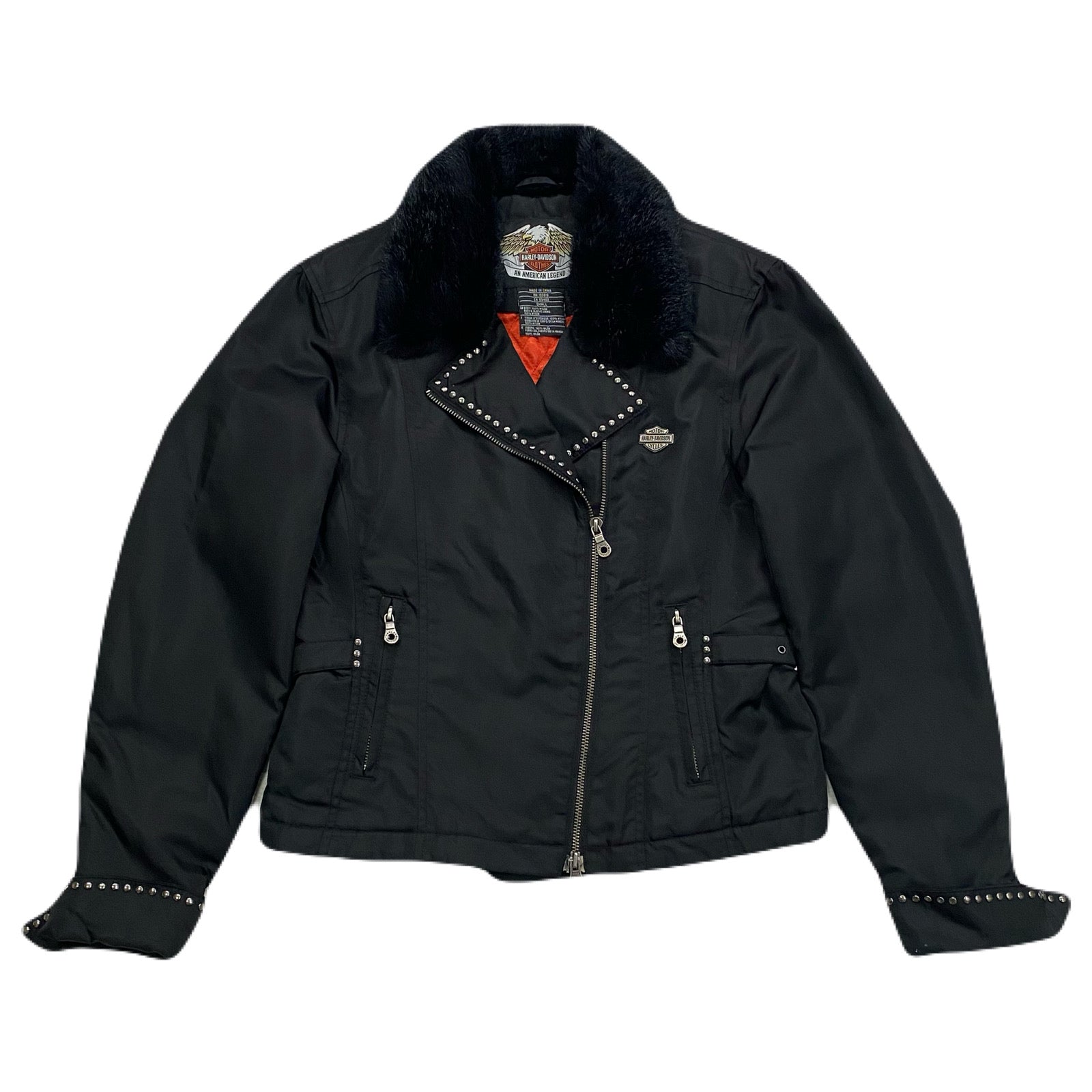 Harley Davidson Studded Faux Fur Collar Quilted Lined Biker Moto Jacket Women’s Small