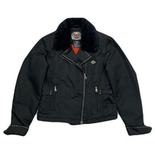 Load image into Gallery viewer, Harley Davidson Studded Faux Fur Collar Quilted Lined Biker Moto Jacket Women’s Small
