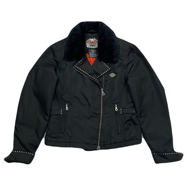 Harley Davidson Studded Faux Fur Collar Quilted Lined Biker Moto Jacket Women’s Small