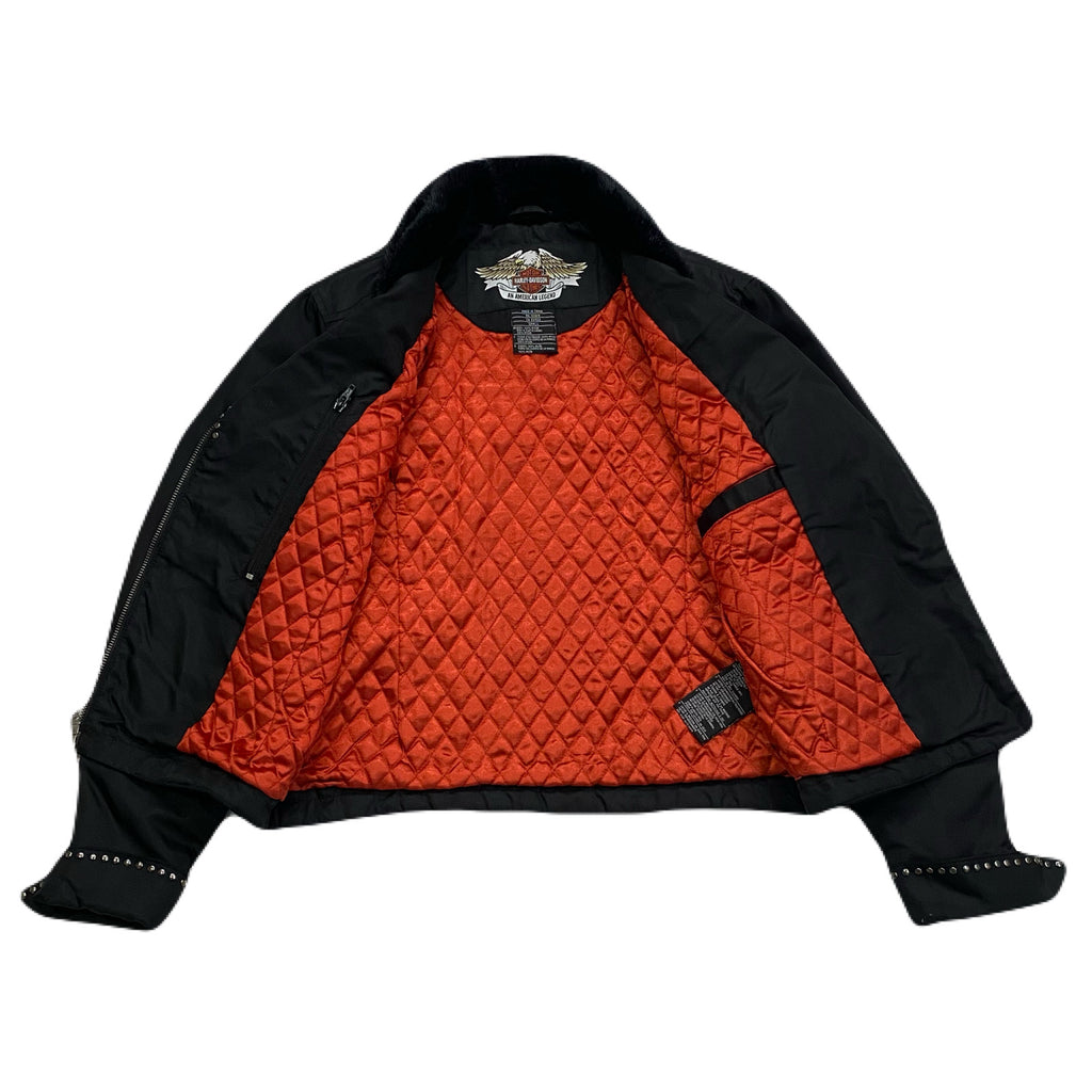 Harley Davidson Studded Faux Fur Collar Quilted Lined Biker Moto Jacket Women’s Small