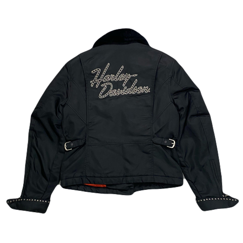 Harley Davidson Studded Faux Fur Collar Quilted Lined Biker Moto Jacket Women’s Small