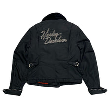 Load image into Gallery viewer, Harley Davidson Studded Faux Fur Collar Quilted Lined Biker Moto Jacket Women’s Small
