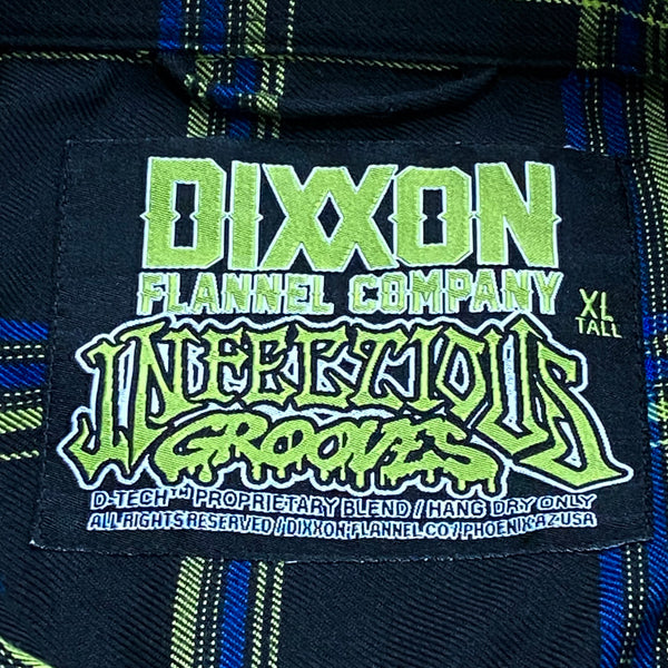 Dixxon Plaid Flannel Infectious Grooves Long Sleeve Button Up Shirt XL Tall (Like New)