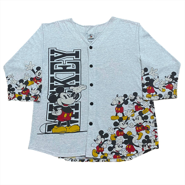 Vintage 90’s Mickey & Co Mickey Mouse All Over Print Button Up Raglan Shirt Medium