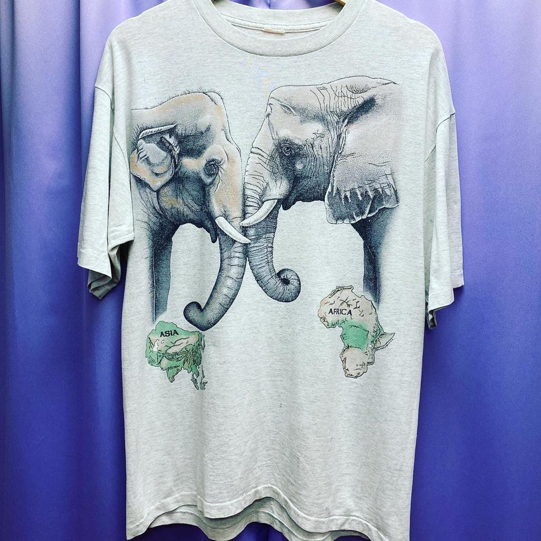 Vintage 1992 Elephants Wrap Around Single Sticth T-Shirt Mens Large