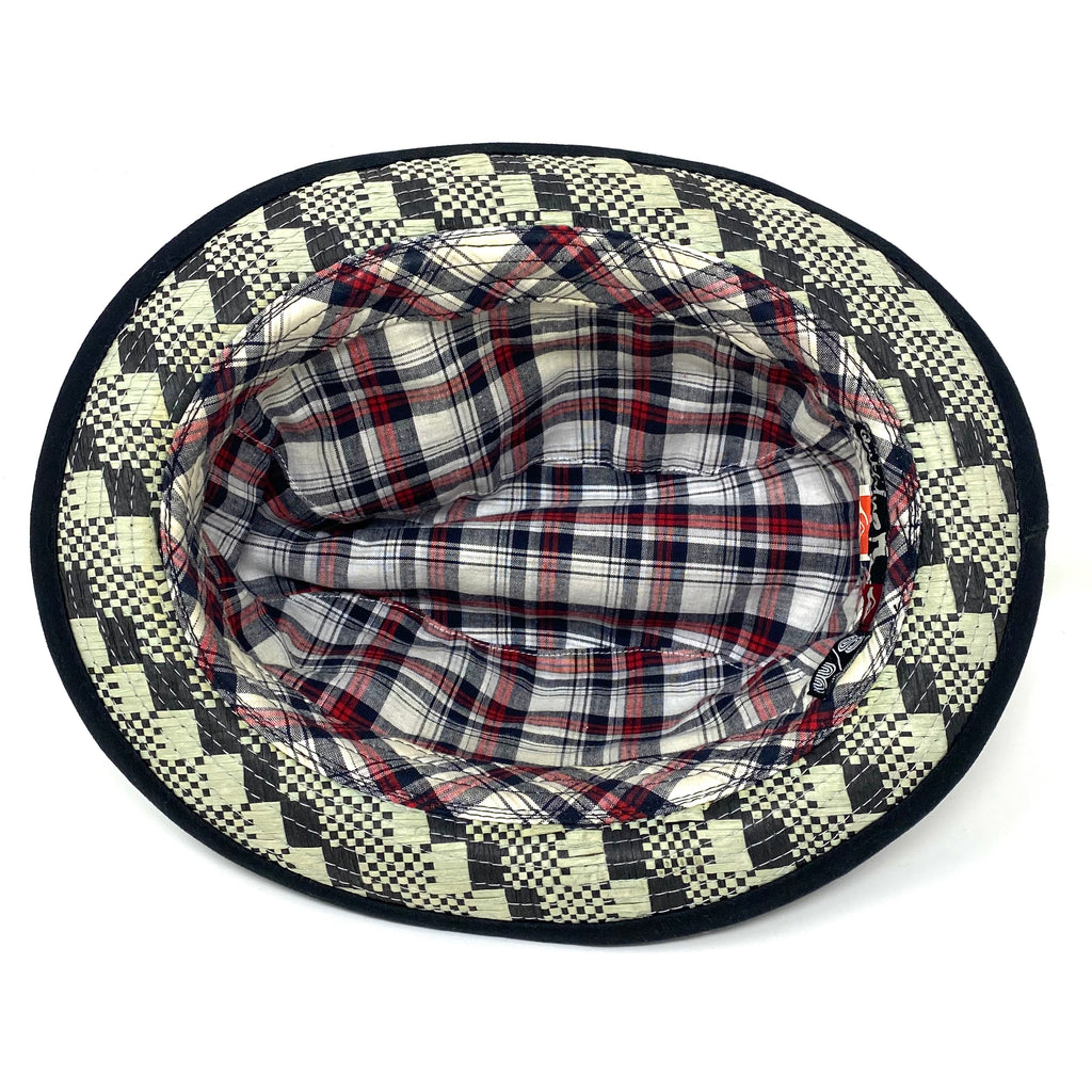 Vintage 90’s Quiksilver Woven Straw Checker Plaid Lined Pinch Front Fedora Hat Small/Medium (Like New)