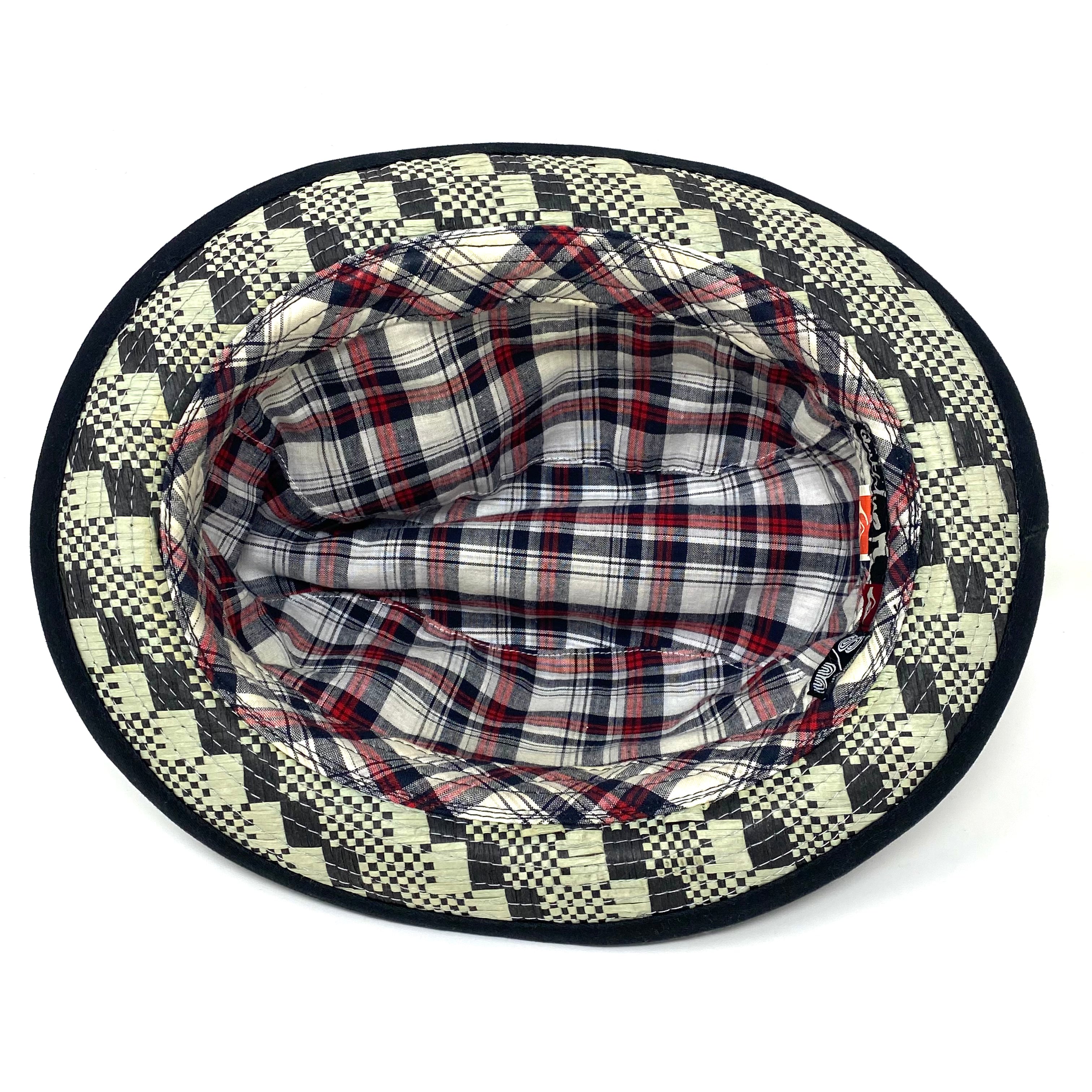Vintage 90’s Quiksilver Woven Straw Checker Plaid Lined Pinch Front Fedora Hat Small/Medium (Like New)