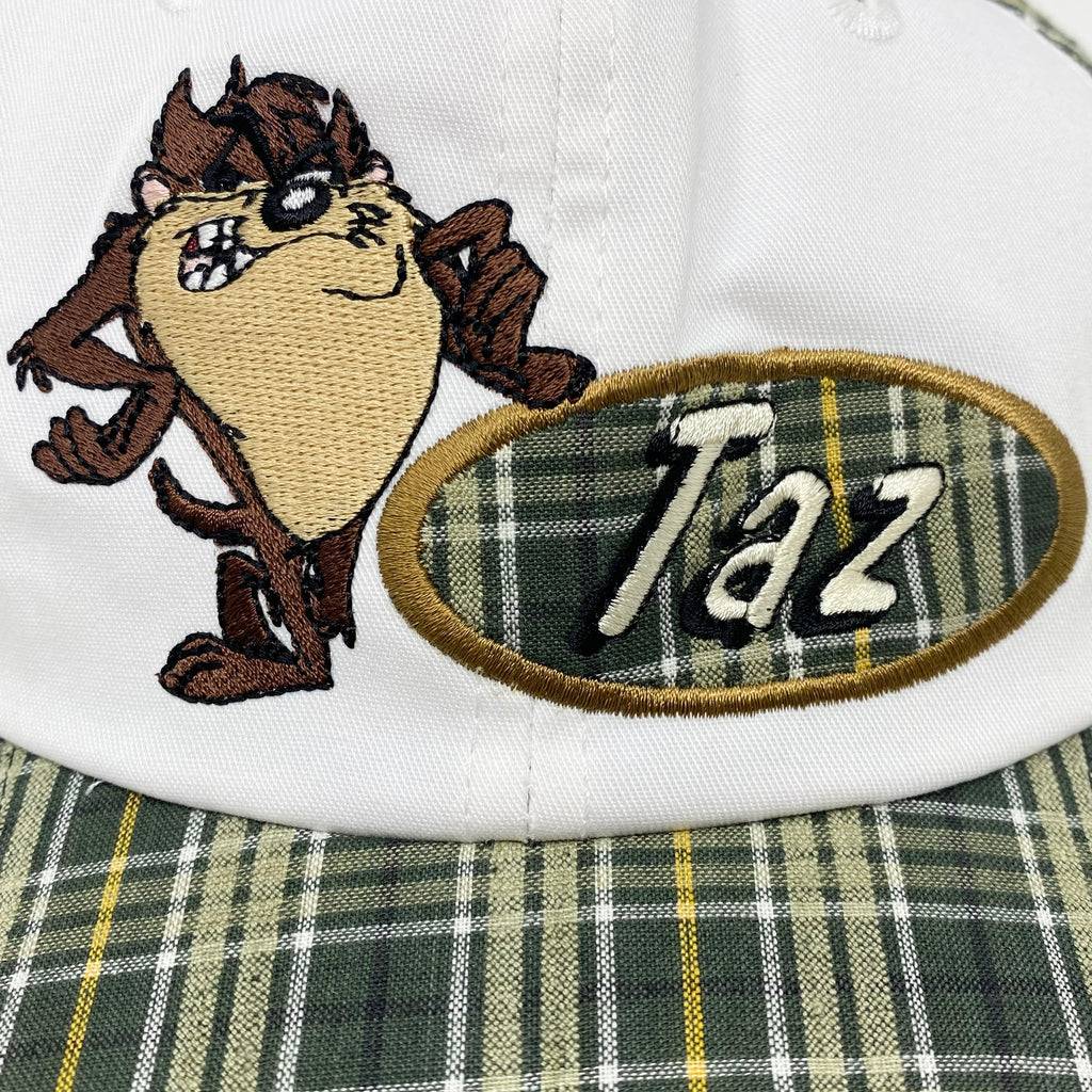 Vintage 1996 Looney Tunes Taz Plaid Elastic Back Hat