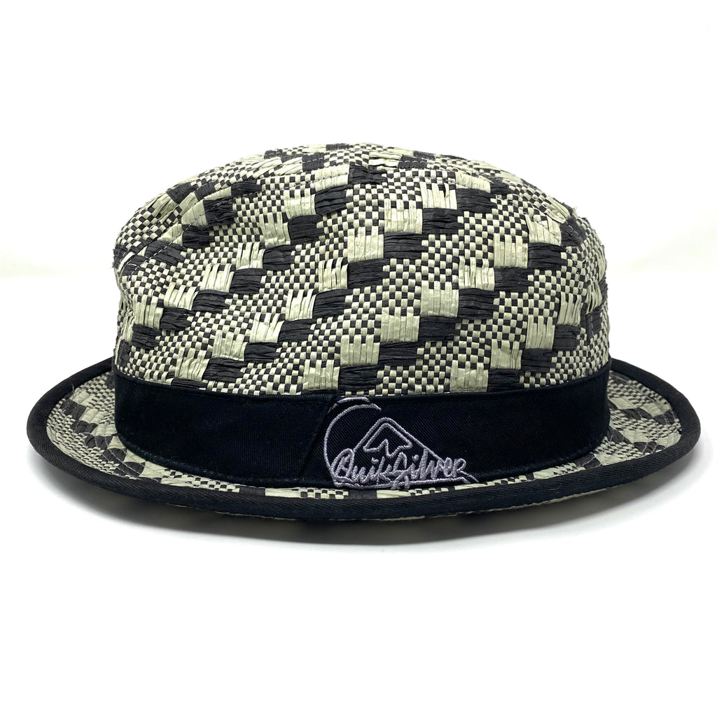 Vintage 90’s Quiksilver Woven Straw Checker Plaid Lined Pinch Front Fedora Hat Small/Medium (Like New)