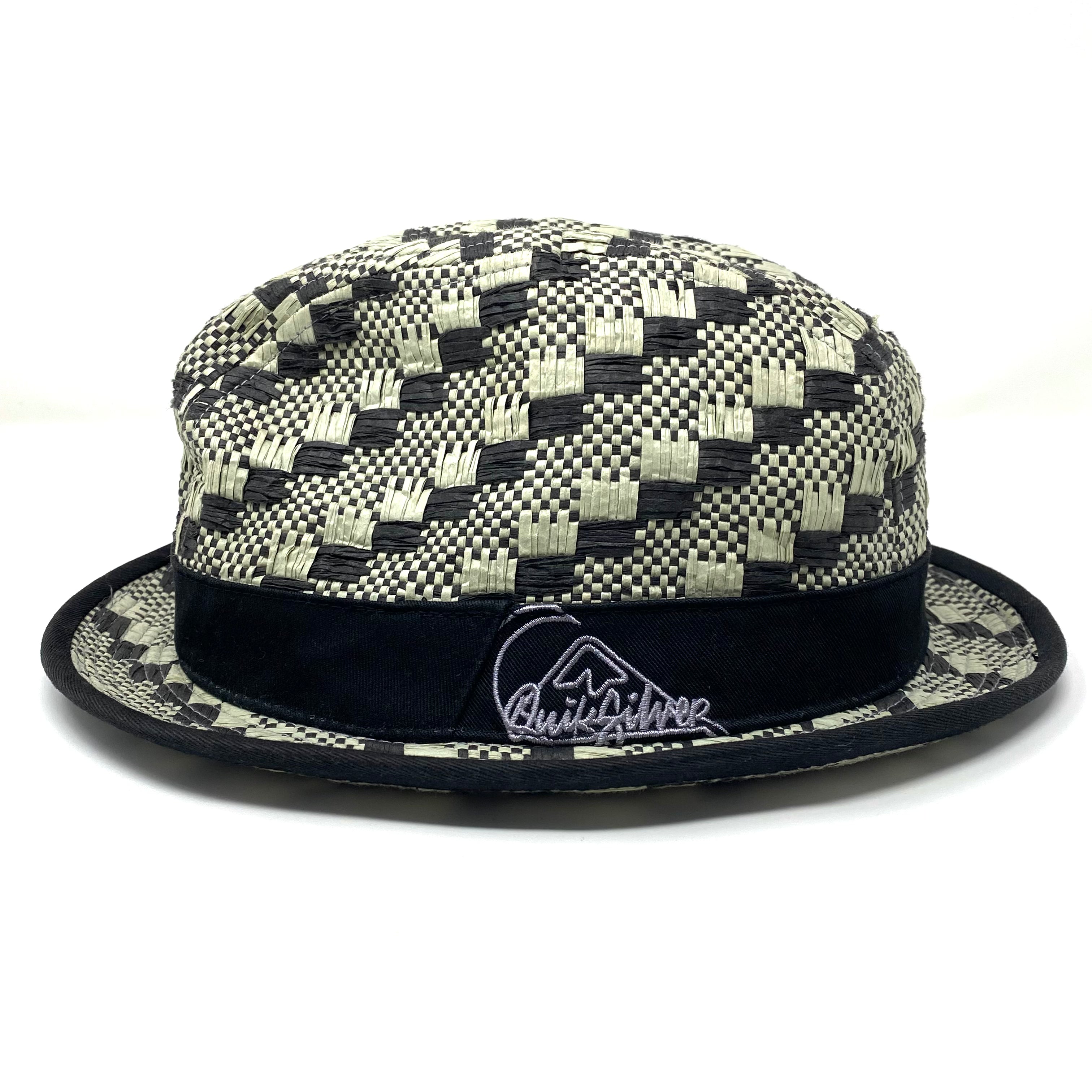 Vintage 90’s Quiksilver Woven Straw Checker Plaid Lined Pinch Front Fedora Hat Small/Medium (Like New)