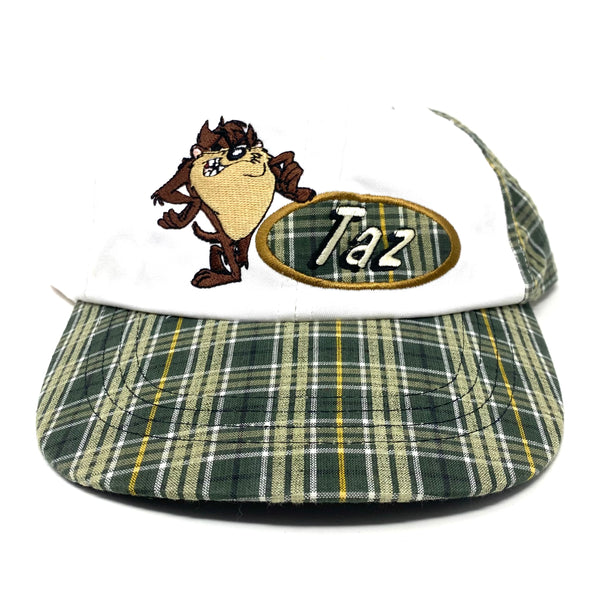 Vintage 1996 Looney Tunes Taz Plaid Elastic Back Hat