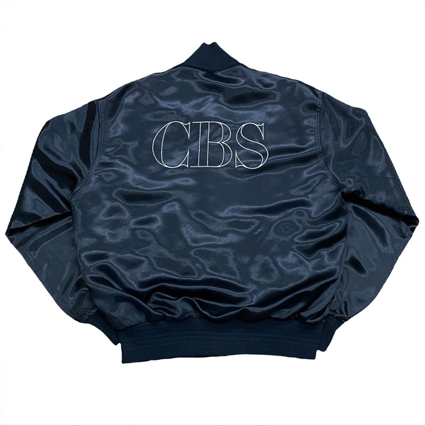 Vintage 80’s CBS TV Network Embroidered Black Satin Jacket Women’s Medium