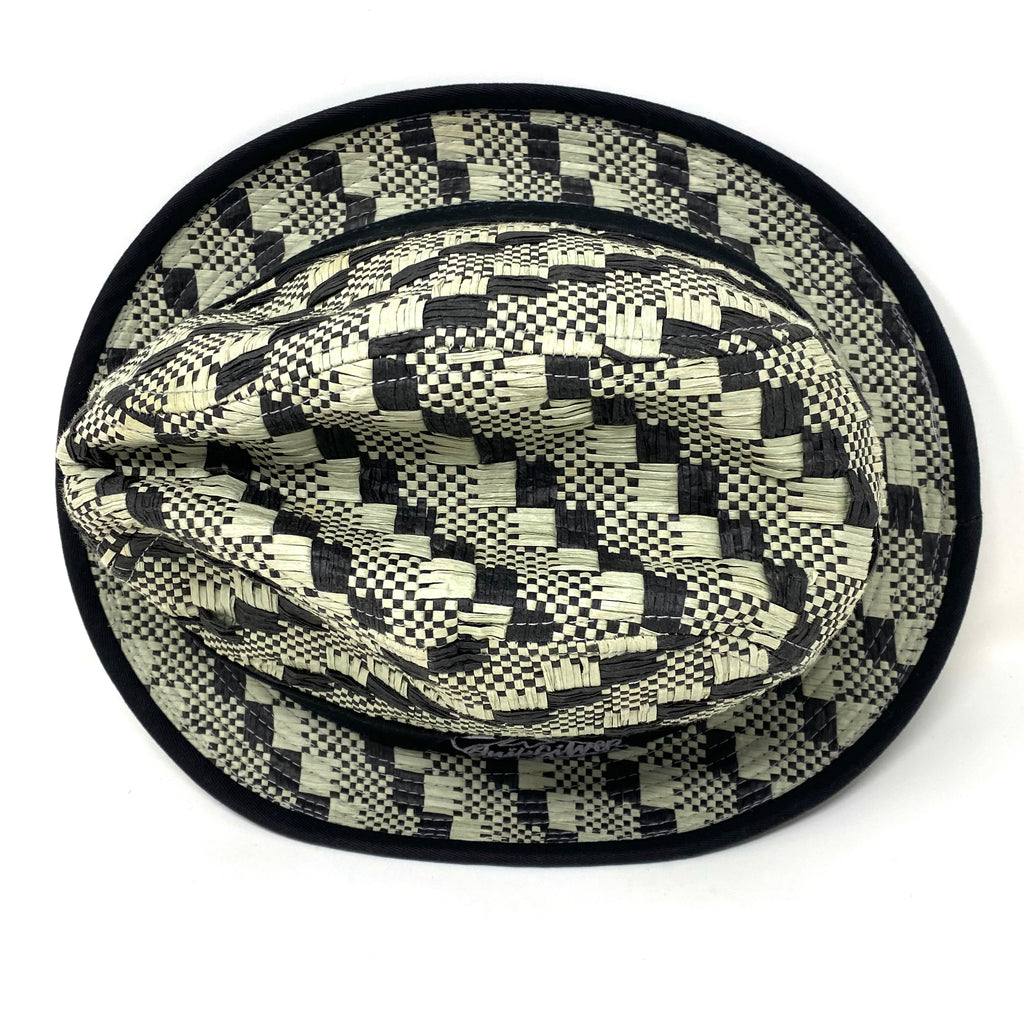 Vintage 90’s Quiksilver Woven Straw Checker Plaid Lined Pinch Front Fedora Hat Small/Medium (Like New)