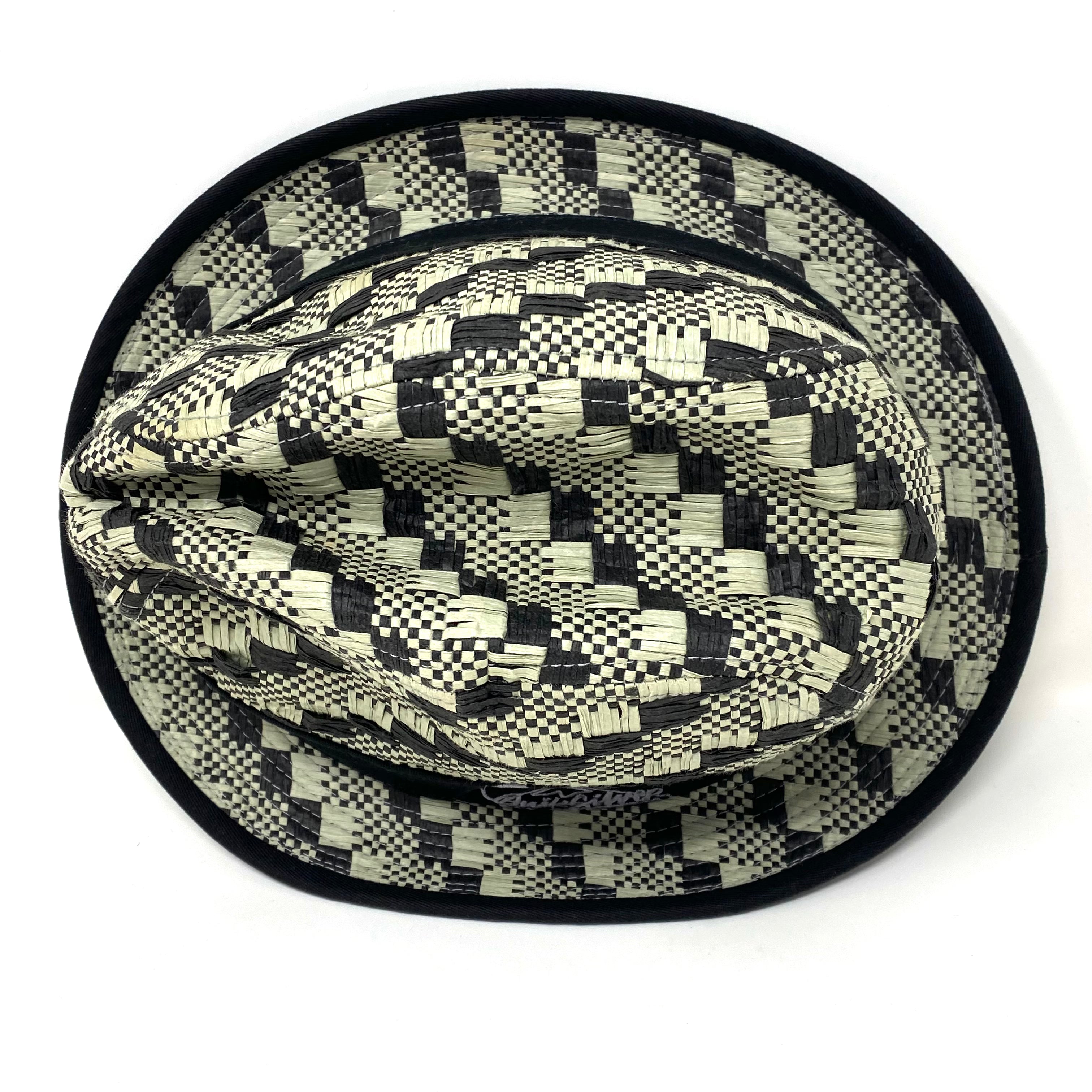 Vintage 90’s Quiksilver Woven Straw Checker Plaid Lined Pinch Front Fedora Hat Small/Medium (Like New)