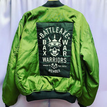 Load image into Gallery viewer, Vintage 90&#39;s Indian Motorcycles Battleaxe Warriors Member Patched Bomber Jacket Mens Large
