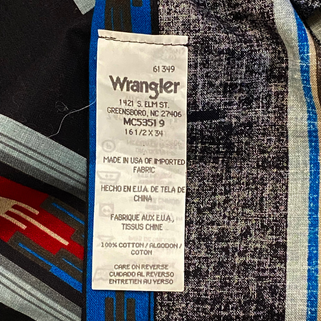 Vintage Wrangler X-Long Tails Aztec Western Pearl Snap Long Sleeve Shirt 16.5-34 (Like New)