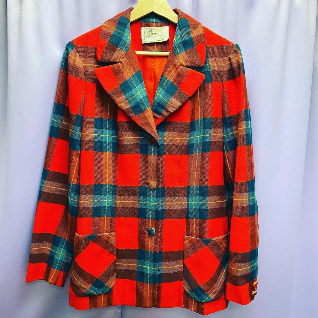 Vintage 70’s Aljean Plaid Wool Blazer Jacket Women’s XL