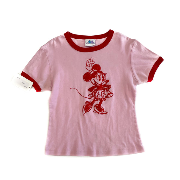 Vintage 90's Disney Minnie Mouse Velvet Graphic Ringer T-Shirt Kids Large
