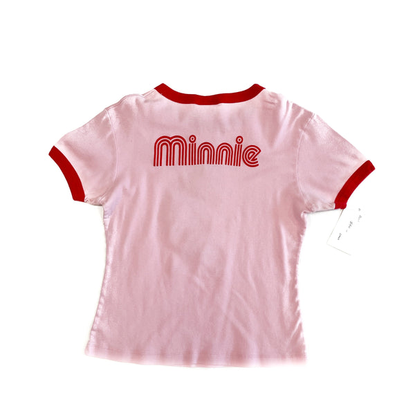 Vintage 90's Disney Minnie Mouse Velvet Graphic Ringer T-Shirt Kids Large
