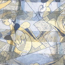 Load image into Gallery viewer, Alternate Closeup view of Picasso Patterned Neck Scarf Blue Silver Yellow

